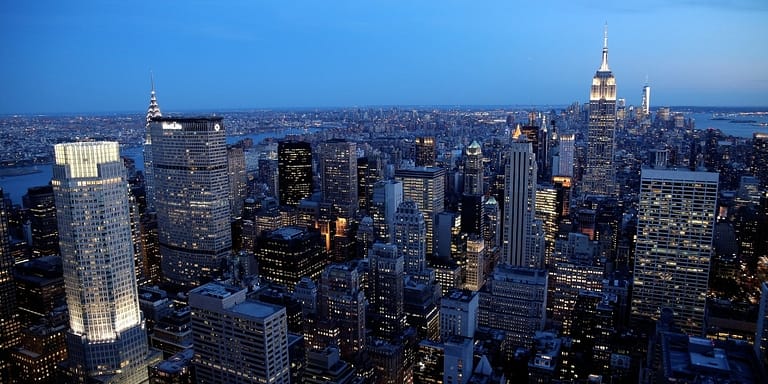 Commercial Real Estate Buildings and Skyscrapers Evening Shot